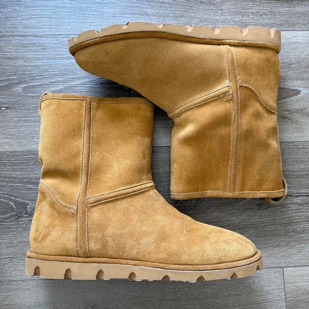 Mango Brown Genuine Suede Leather Faux Shearling Boots Size US 9